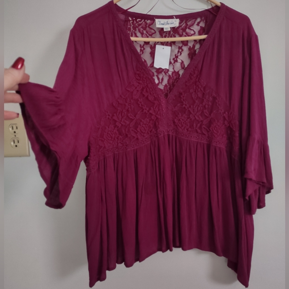 Boho Lace Top Wine Color NWT - Picture 15 of 16